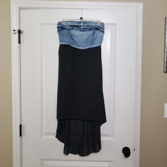 Strapless Jean Chambray High-Lo Dress - Picture 1 of 5